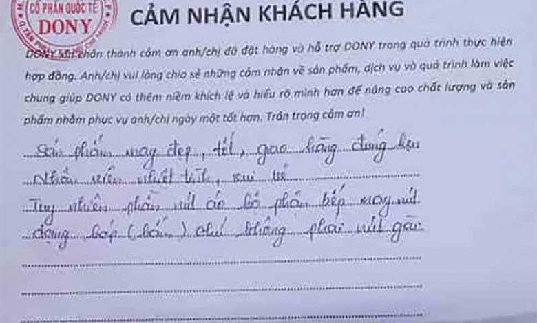 Bản Viết Tay Về Cảm Nhận, Đánh Giá Của Khách Hàng Với Dony