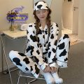 Bộ Pijama Mặc Nhà Nam Nữ Đa Dạng Kiểu Dáng Chất Liệu Vải Kate Thoáng Mát Không Nhăn In Họa Tiết Bò Sữa Đen Trắng