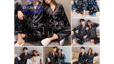 Bộ Pijama Mặc Nhà Nam Nữ Đa Dạng Kiểu Dáng Chất Liệu Vải Satin Lụa Bóng Thoáng Mát Màu Đen