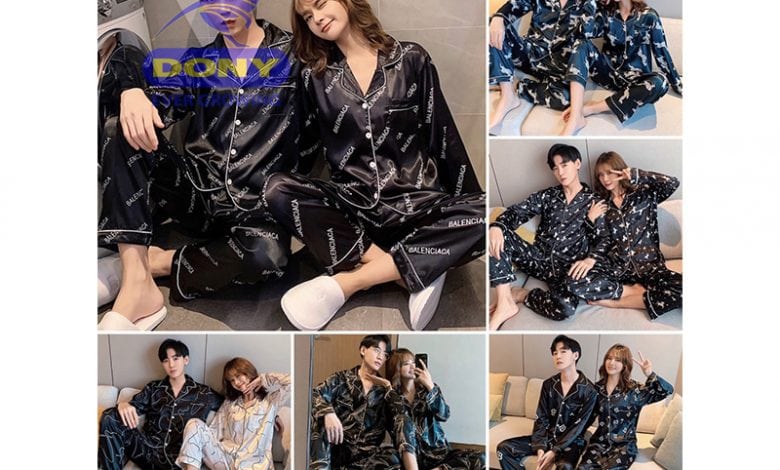 Bộ Pijama Mặc Nhà Nam Nữ Đa Dạng Kiểu Dáng Chất Liệu Vải Satin Lụa Bóng Thoáng Mát Màu Đen