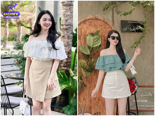 Áo Trễ Vai Kết Hợp Với Chân Váy Midi/Maxi