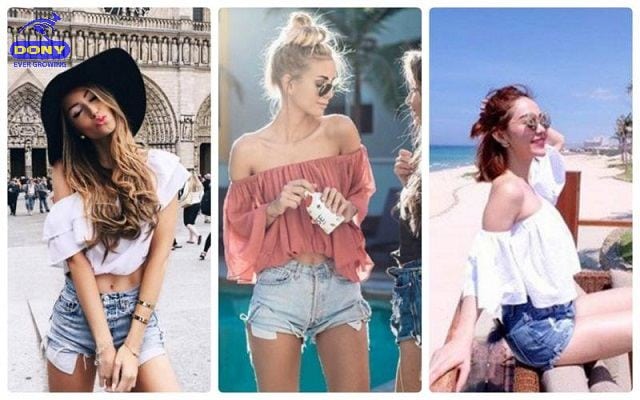 Áo Trễ Vai Kết Hợp Với Quần Jeans/Shorts