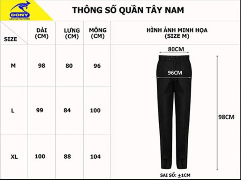 Size Quần Tây Nam